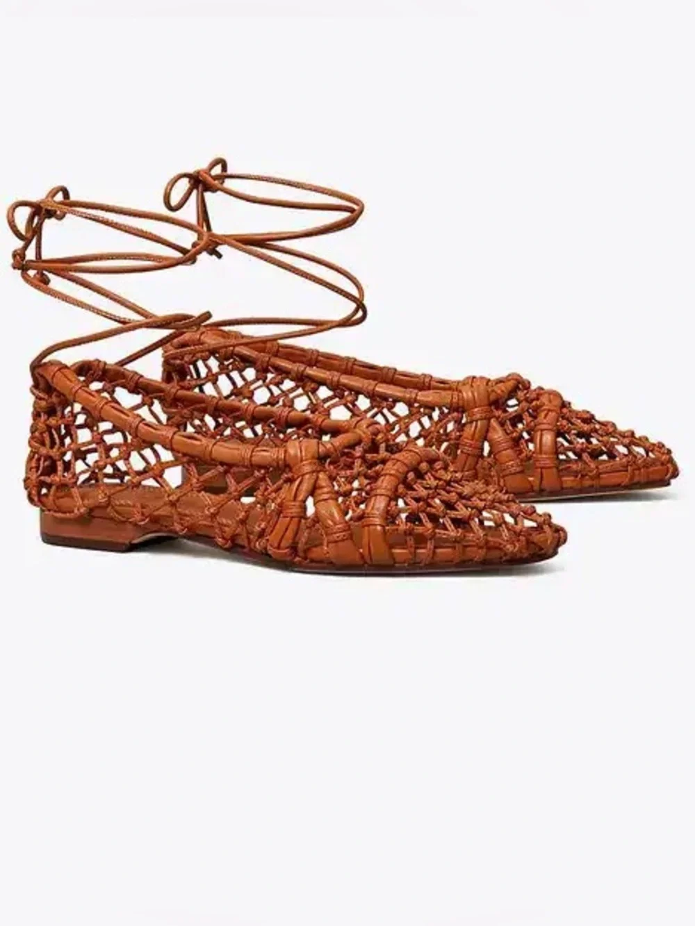 Tory Burch NEW Helena 15mm mesh Lace Napa Leather Flat Ambra 7
